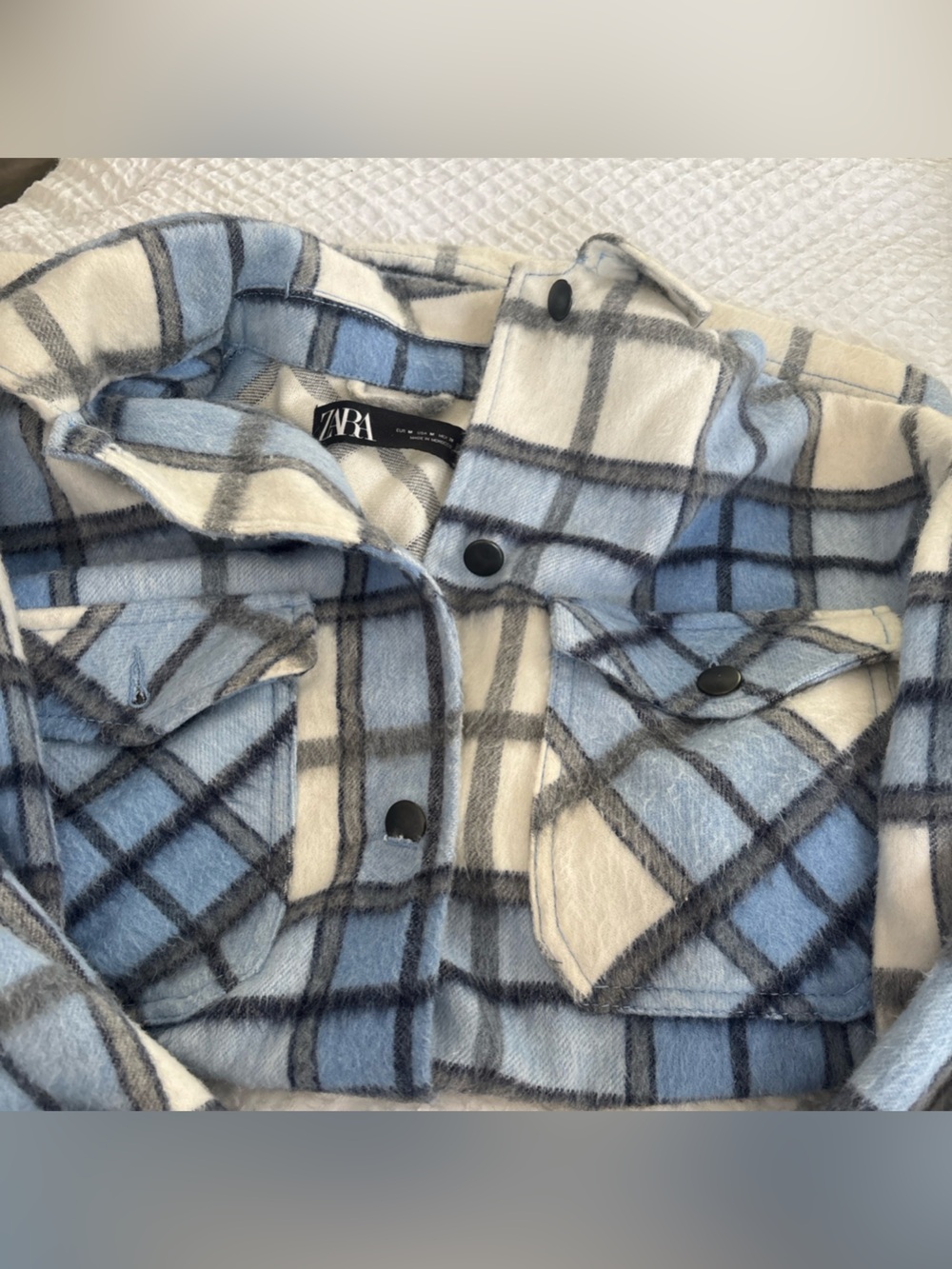 Zara Kids Light Blue and Cream Plaid Shacket